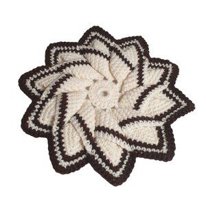 Handmade Crochet Flower Shaped Trivet - Brown & Cream - 10" Diameter